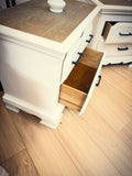 Pair of White 3-Drawer Dressers with Natural Wood Tops